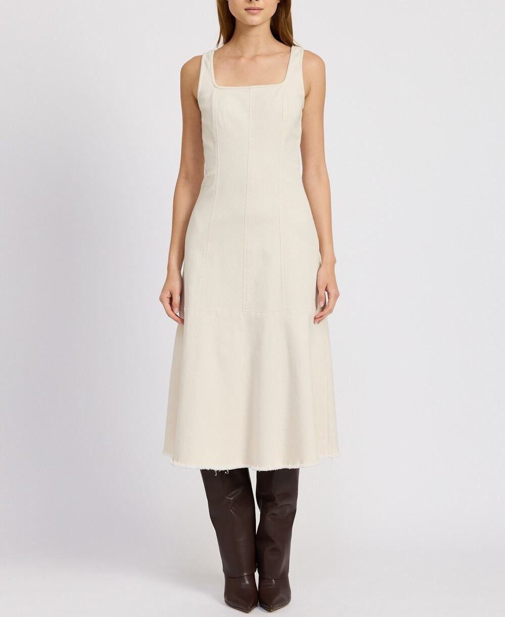 En Saison Gwendolyn Square Neck Denim Midi Dress Off White XL